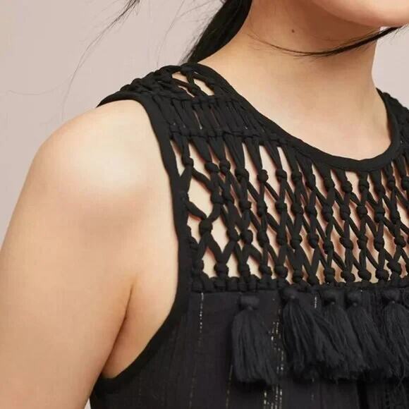 Anthropologie Maeve Abilene Dress Black Gold Shimmer Tassel Crochet Midi ALine S - Picture 4 of 9